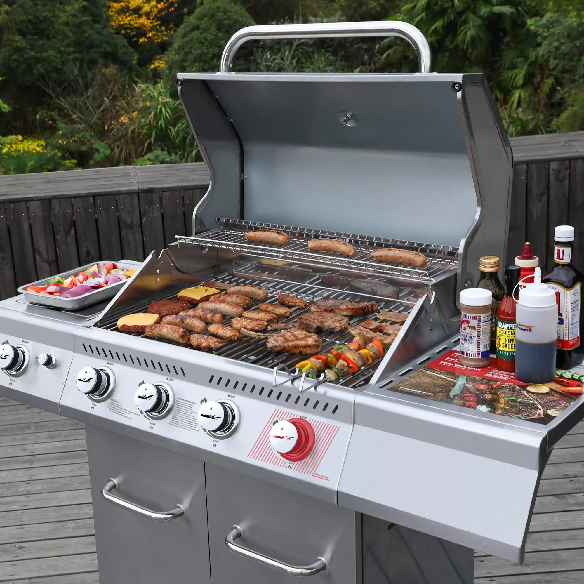Royal Gourmet GA4402S Stainless Steel 4-Burner BBQ Cabinet Style Gas Grill with Sear Burner and Side Burner Silver