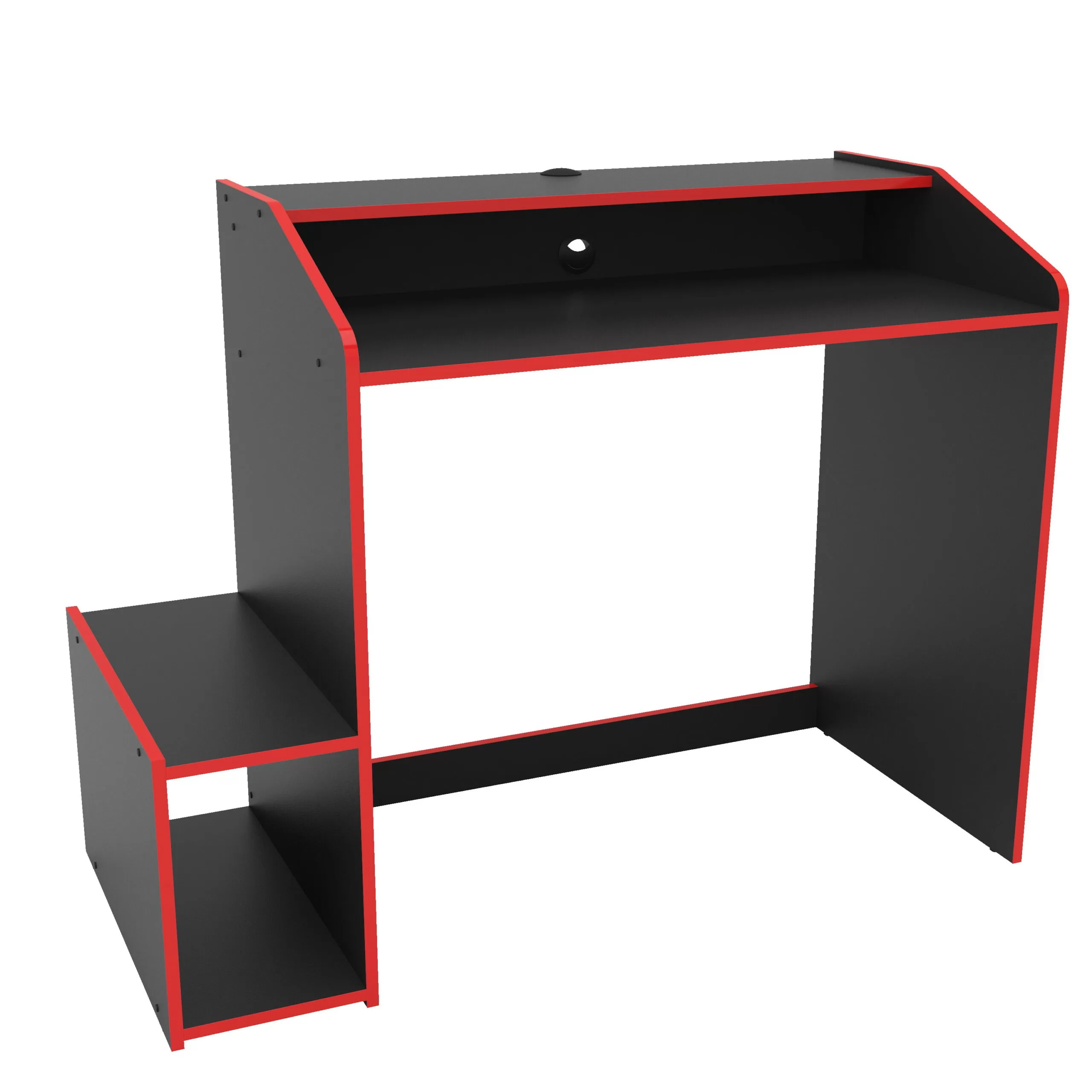 Polifurniture Legend Modern 45" Wood Gaming Desk with Monitor Stand, Black and Red Finish