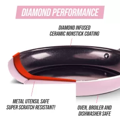Blue Diamond Toxin-Free Ceramic and Dishwasher Safe 12-Piece Pots and Pans Cookware Set, Pink