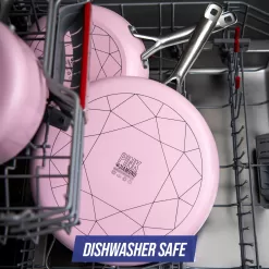 Blue Diamond Toxin-Free Ceramic and Dishwasher Safe 12-Piece Pots and Pans Cookware Set, Pink