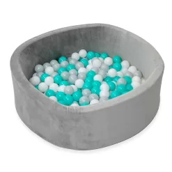 Nuby Grey Velvet Ball Pit with 200 Aqua, White, & Grey Balls