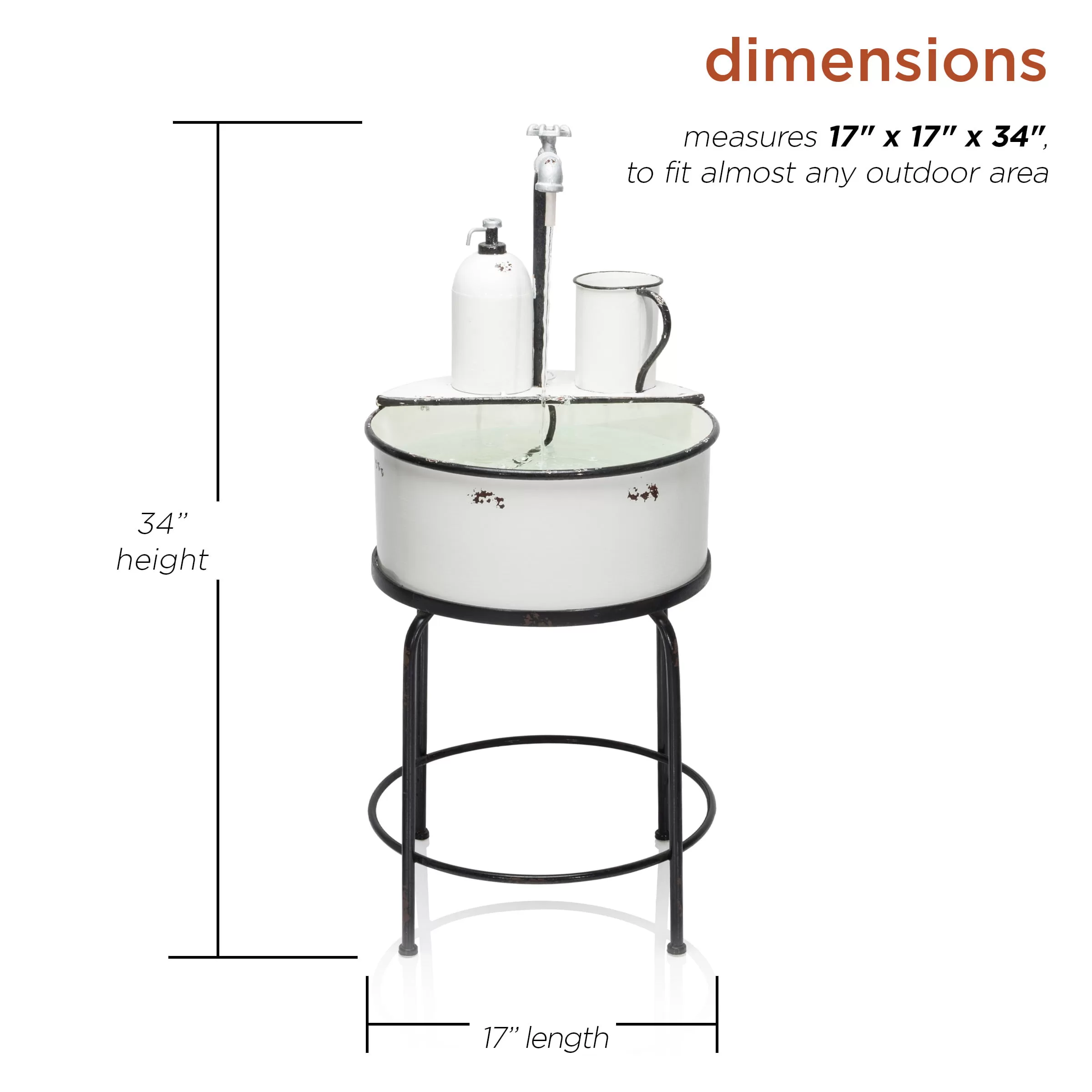 Alpine Corporation Antique Vintage Sink Metal Fountain & Stand, 34 Inch Tall