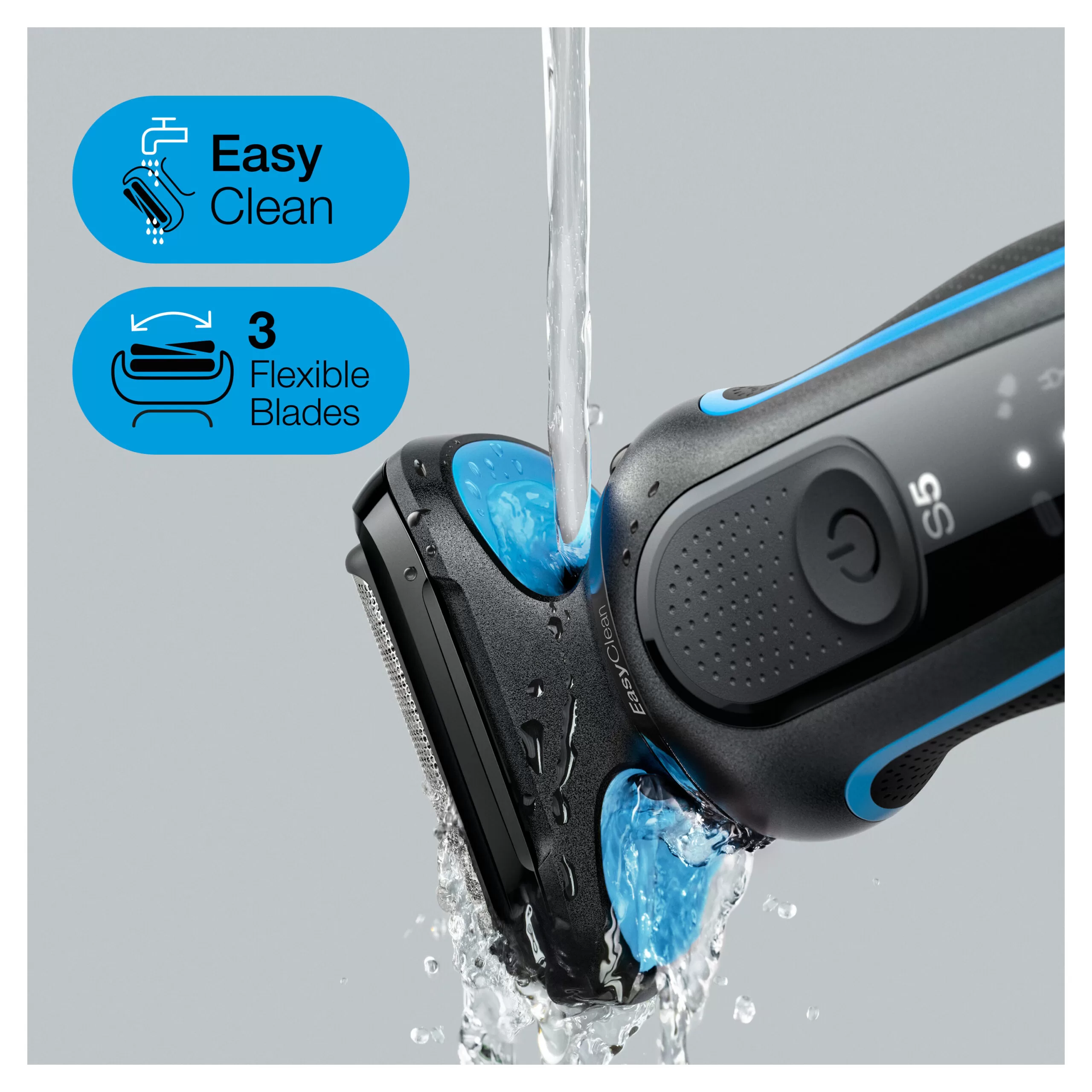 Braun Series 5 5020s Electric Shaver with Beard Trimmer for Men, Wet & Dry, Rechargeable, Blue