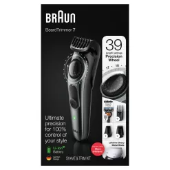 Braun Beard Trimmer BT7220, Hair Clipper for Men, 39 Length Settings, Black/Grey Metal