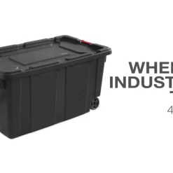 Sterilite 40 Gallon Wheeled Industrial Tote Plastic, Black, Set of 2