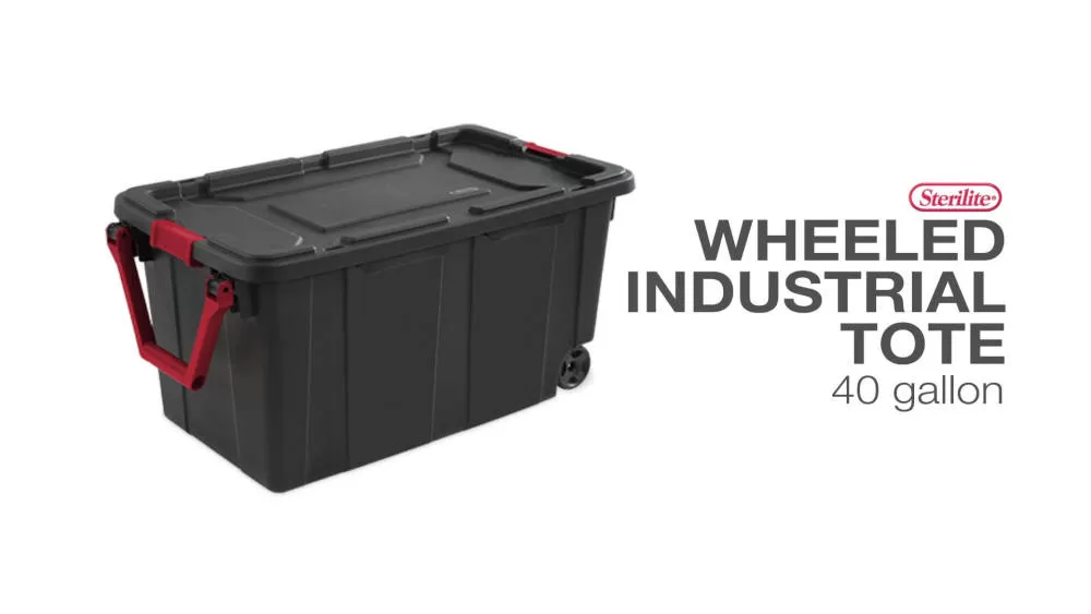 Sterilite 40 Gallon Wheeled Industrial Tote Plastic, Black, Set of 2