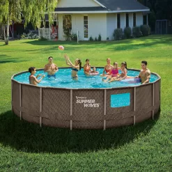 Summer Waves 18 ft Dark Double Rattan Crystal Vue Elite Frame Pool, Round, Ages 6+, Unisex