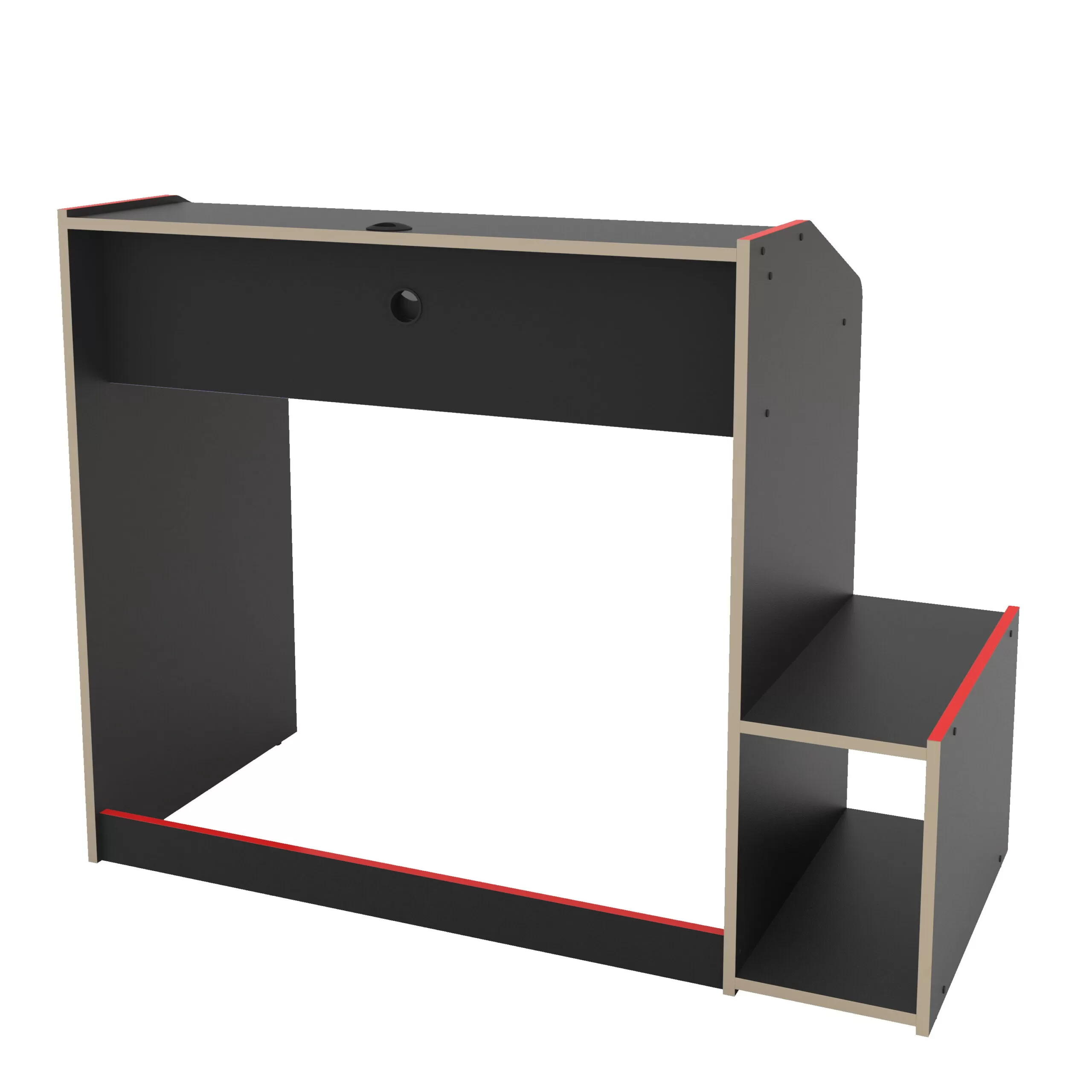 Polifurniture Legend Modern 45" Wood Gaming Desk with Monitor Stand, Black and Red Finish