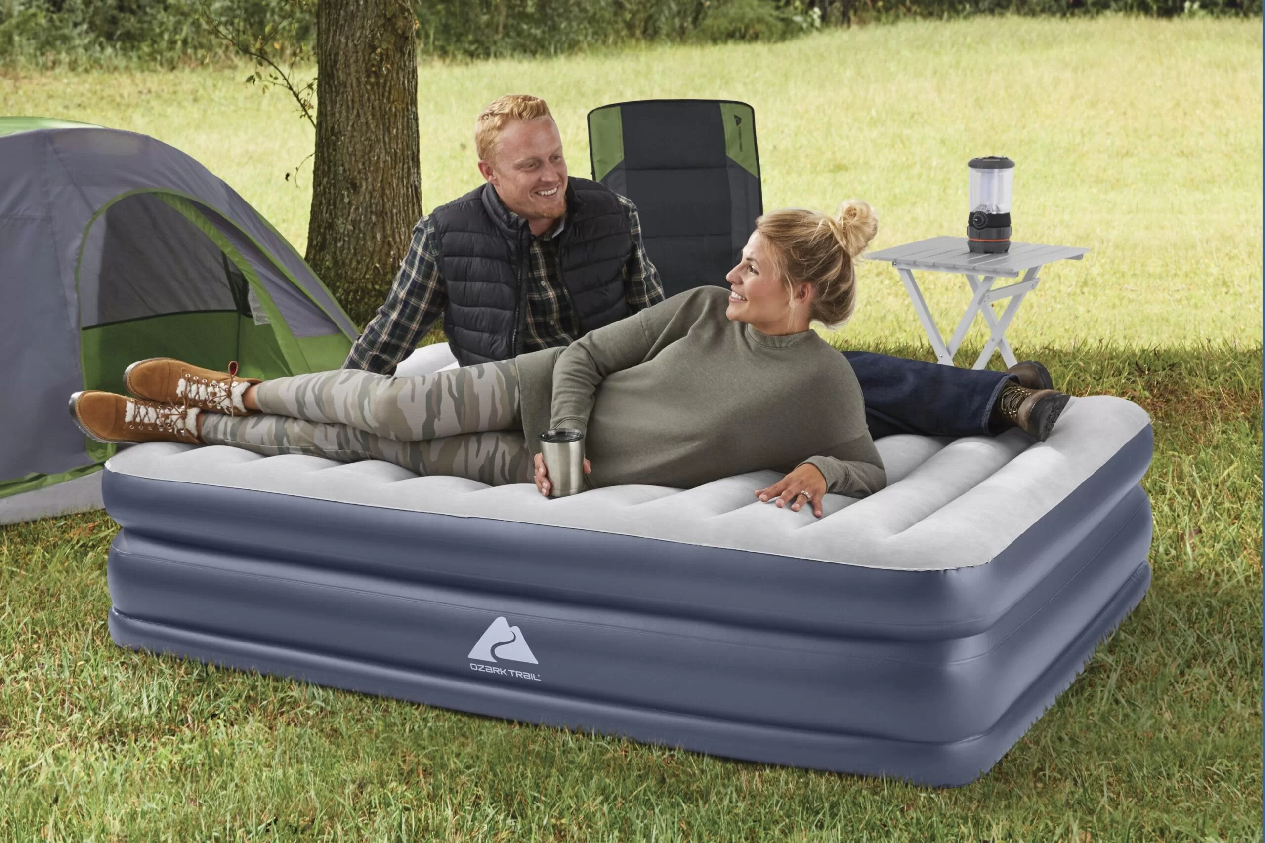 Ozark Trail Tritech QuadComfort 18" Air Mattress Antimicrobial Coating with Built-in AC Pump, Queen