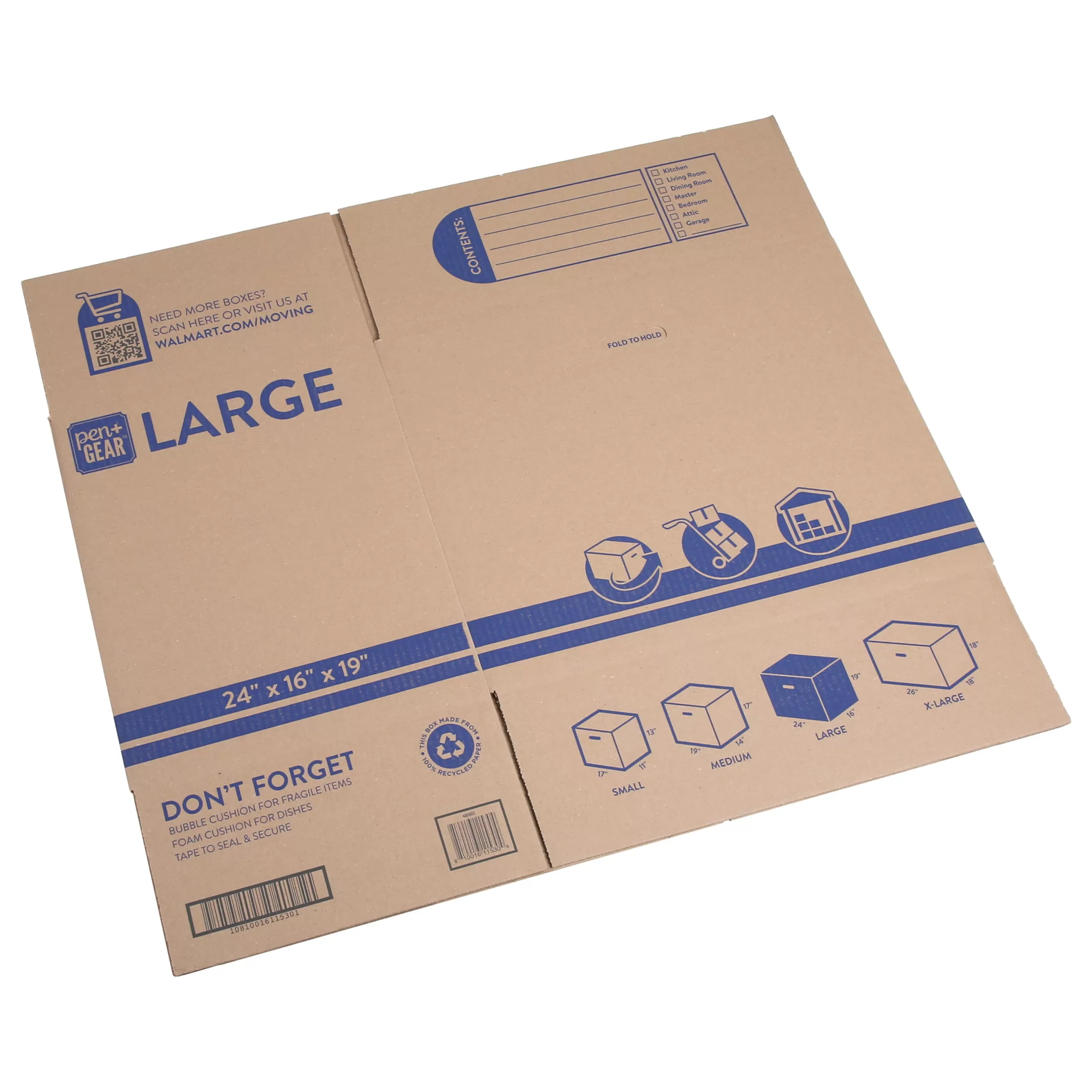 Pen+Gear Large Recycled Moving and Storage Boxes, 24" L x 16" W x 19" H, Kraft, 25 Count