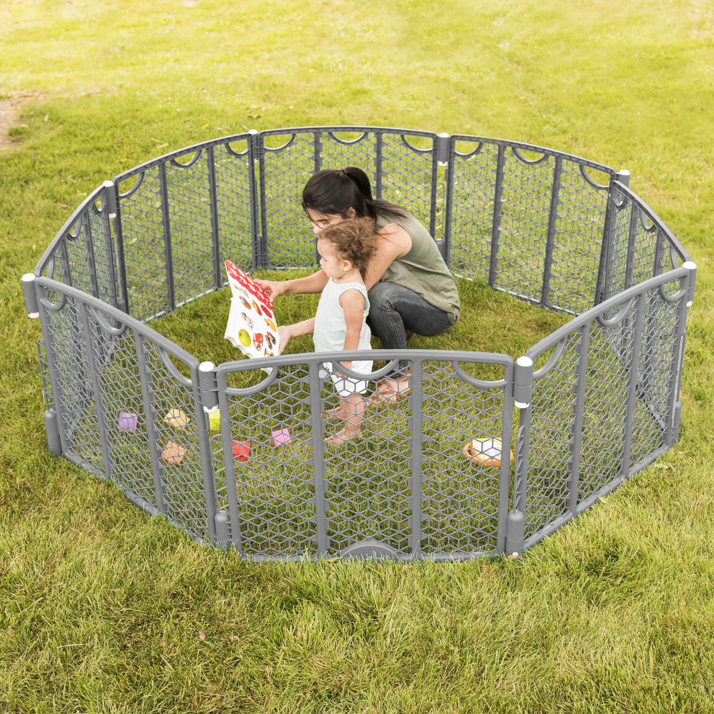 Evenflo Versatile Play Space Adjustable Freestanding Playard, 6-Panels, Cool Gray