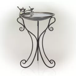 Alpine Corporation 22" x 24" x 36" Decorative Metal Birdbath Bowl on Stand, Rustic