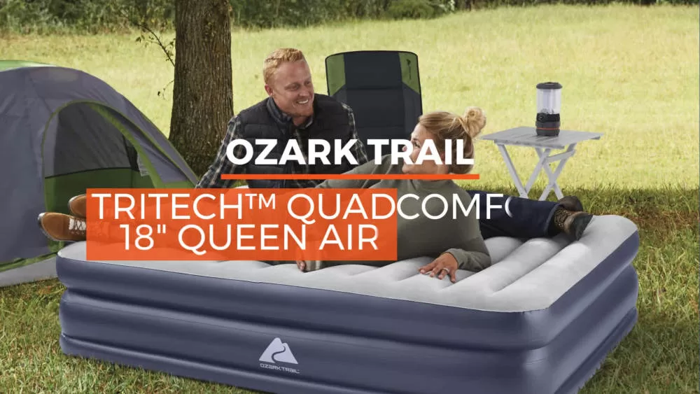 Ozark Trail Tritech QuadComfort 18" Air Mattress Antimicrobial Coating with Built-in AC Pump, Queen