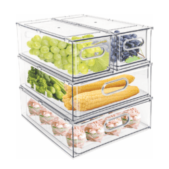 MineSign 4 pack Stackable Refrigerator Organizer Bins Pull-Out Drawers