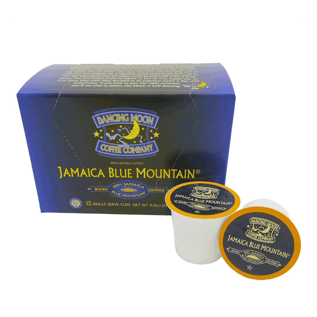 Dancing Moon Brand, 100% Jamaica Blue Mountain Coffee Pods, 12 CT Box
