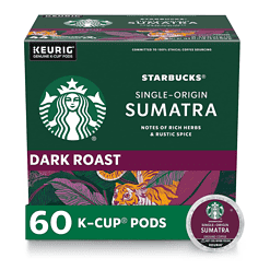 Starbucks K-Cup Coffee Pods—Dark Roast Coffee—Sumatra for Keurig Brewers—100% Arabica—6 boxes (60 pods total)