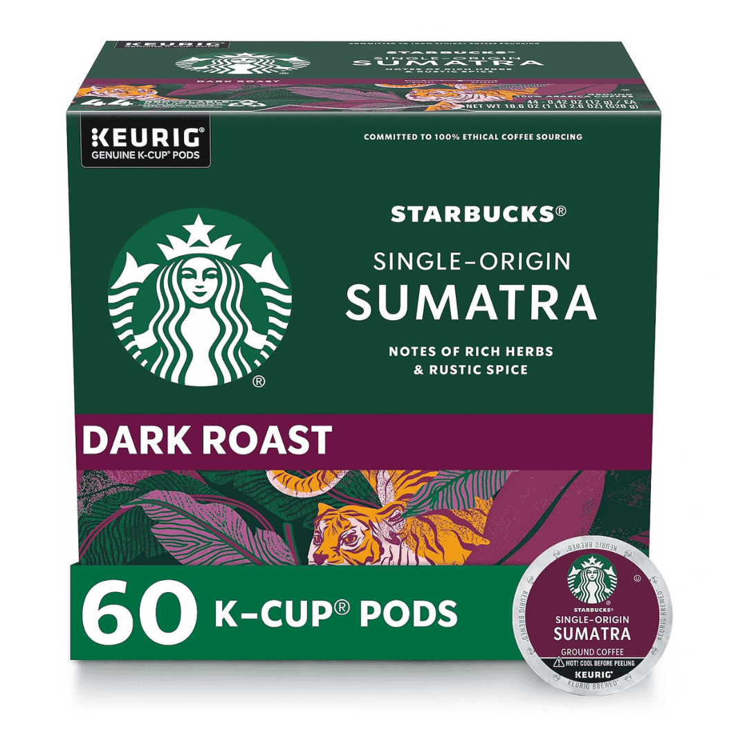 Starbucks K-Cup Coffee Pods—Dark Roast Coffee—Sumatra for Keurig Brewers—100% Arabica—6 boxes (60 pods total)