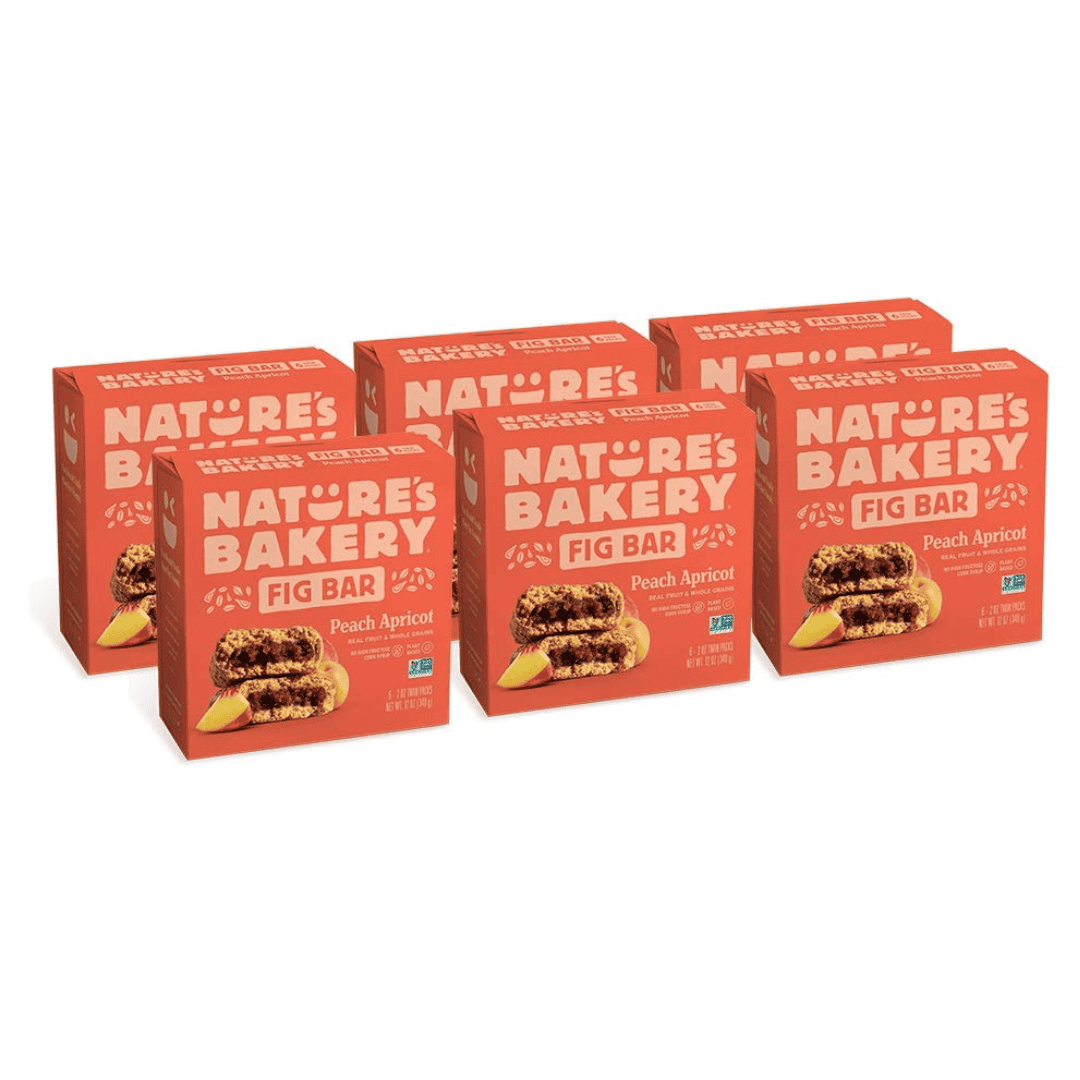 Nature’s Bakery Whole Wheat Fig Bars, Peach Apricot, Real Fruit, Vegan, Non-GMO, Snack bar, 6 boxes with 6 twin packs (36 twin packs)