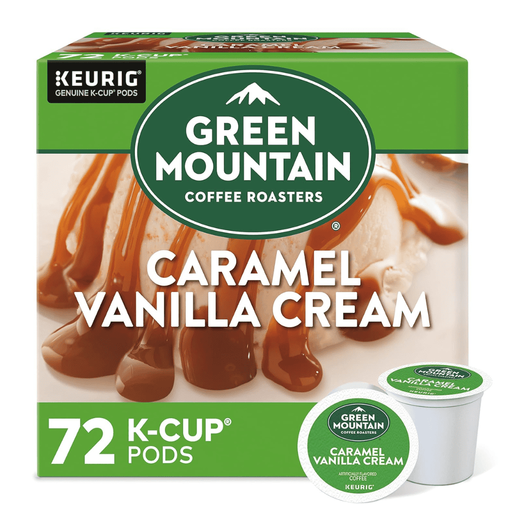 Green Mountain Coffee Roasters Caramel Vanilla Cream, Single-Serve Keurig K-Cup Pods, Flavored Light Roast Coffee, 72 Count
