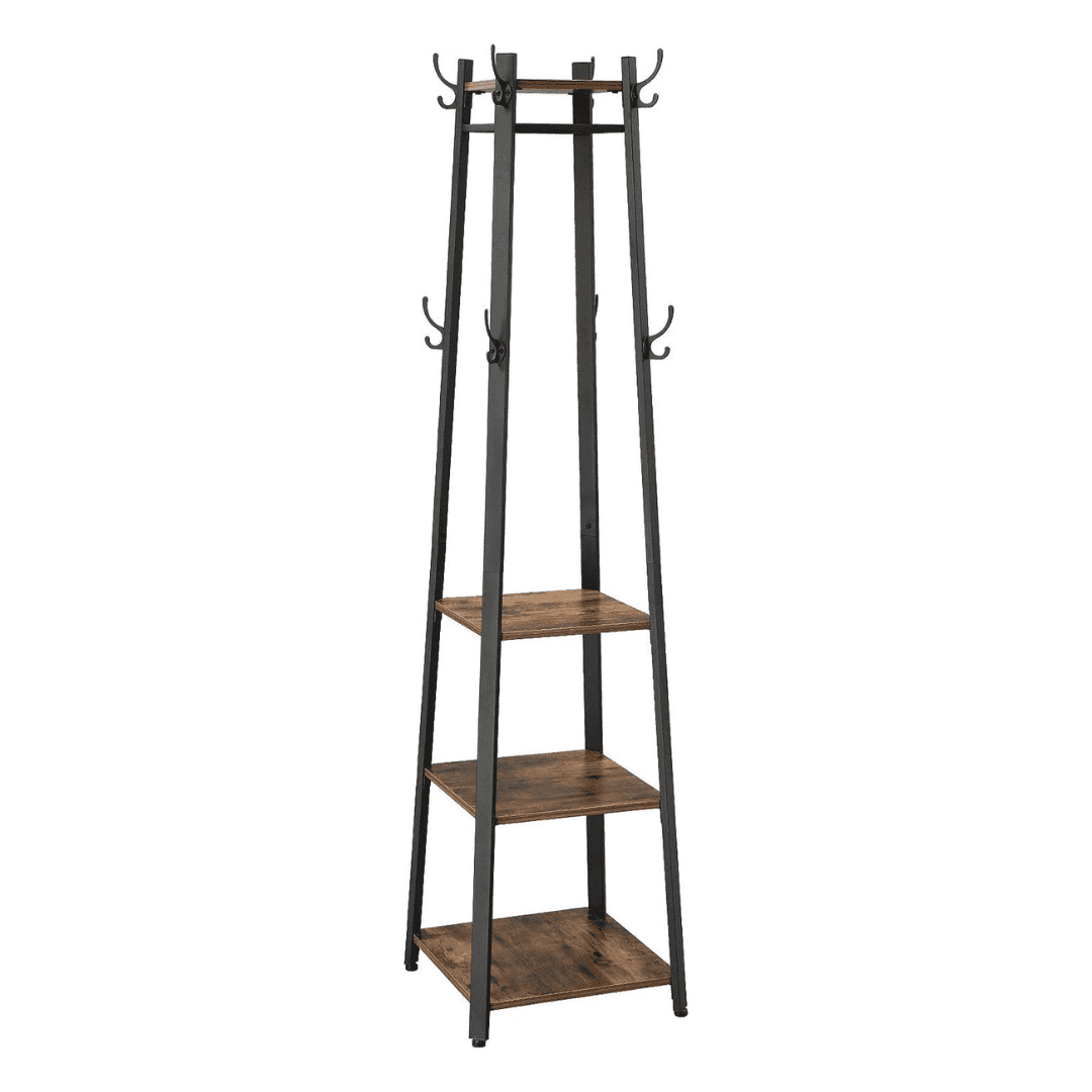 VASAGLE ALINRU Coat Rack with 3 Shelves, Stand with Hooks