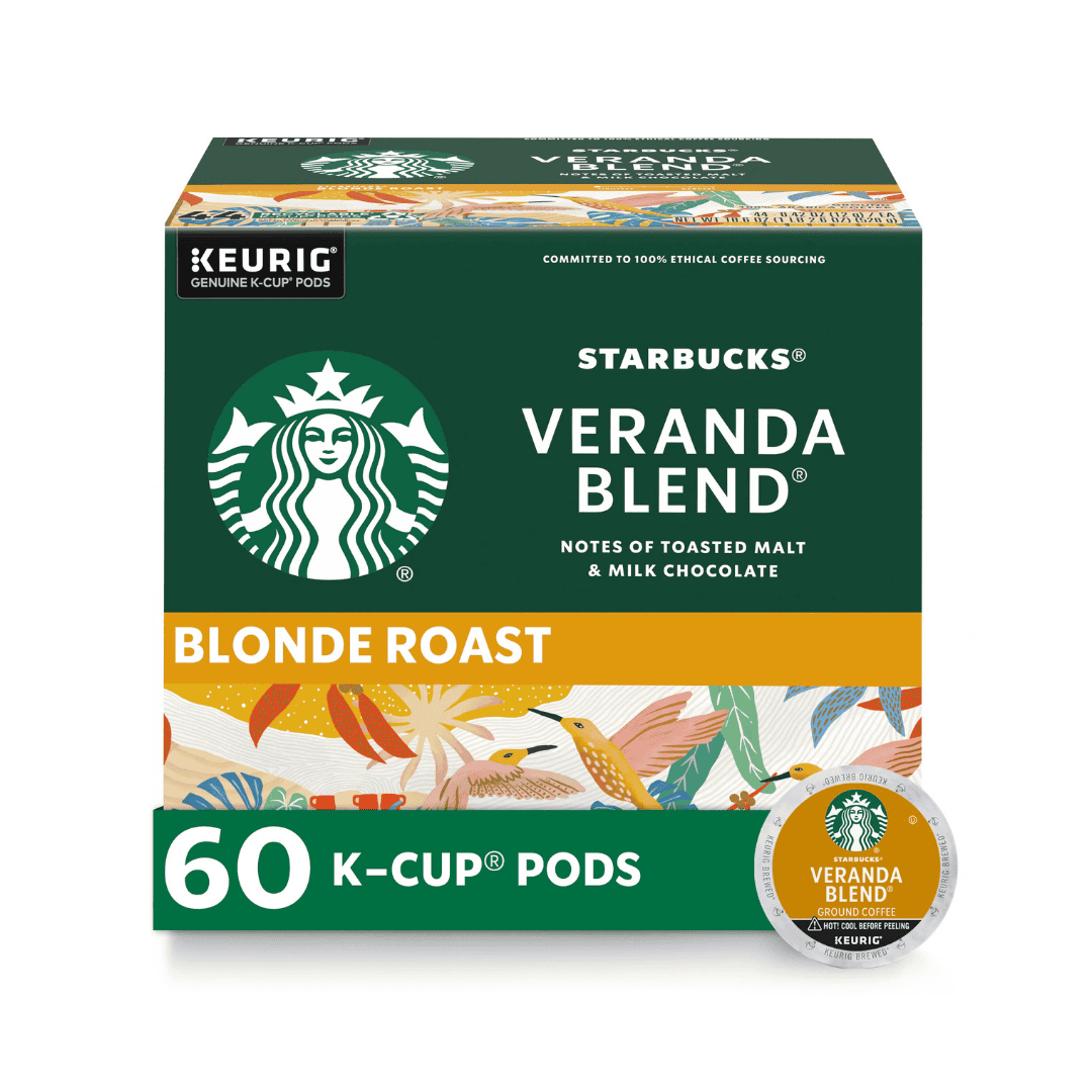Starbucks K-Cup Coffee Pods—Starbucks Blonde Roast Coffee—Veranda Blend for Keurig Brewers—100% Arabica—6 boxes (60 pods total)