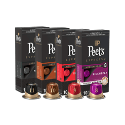 Peet's Coffee Gifts, Bestseller's Espresso Coffee Pods Variety Pack, Dark & Medium Roasts - 40 Count (4 Boxes of 10 Espresso Capsules)