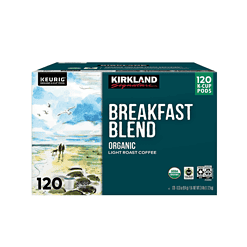 Kirkland Signature Organic Breakfast Blend Light-Roast Coffee, K-Cup Pods, 120 Count