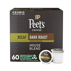 Peet's Coffee, Dark Roast Decaffeinated Coffee K-Cup Pods for Keurig Brewers - Decaf House Blend , 10 count (Pack of 6)
