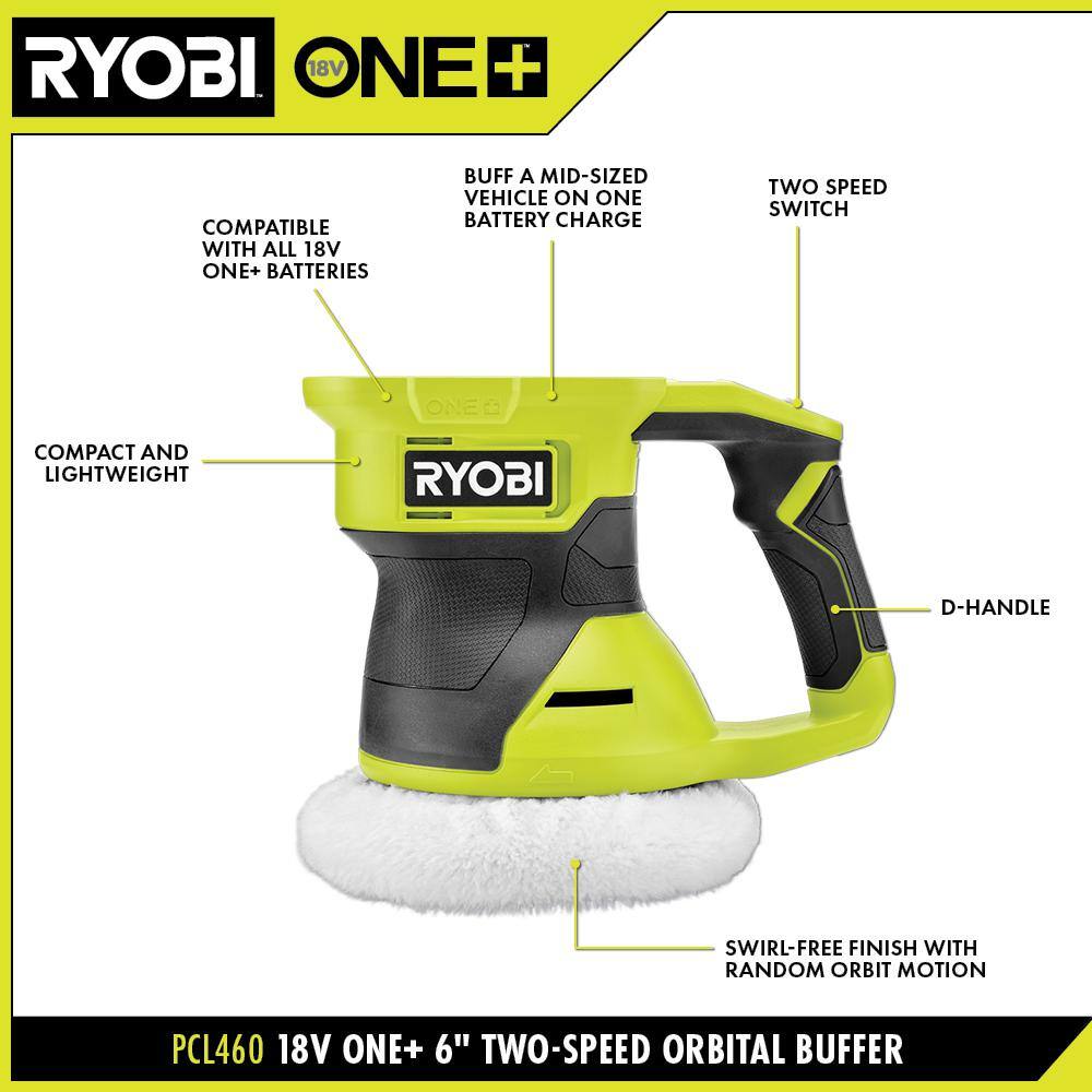RYOBI ONE+ 18V Cordless 6 in. Two Speed Random Orbit Buffer (Tool Only) - Image 2