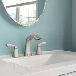 Moen Lindor Spot Resist Brushed Nickel Widespread 2-handle WaterSense Bathroom Sink Faucet with Drain