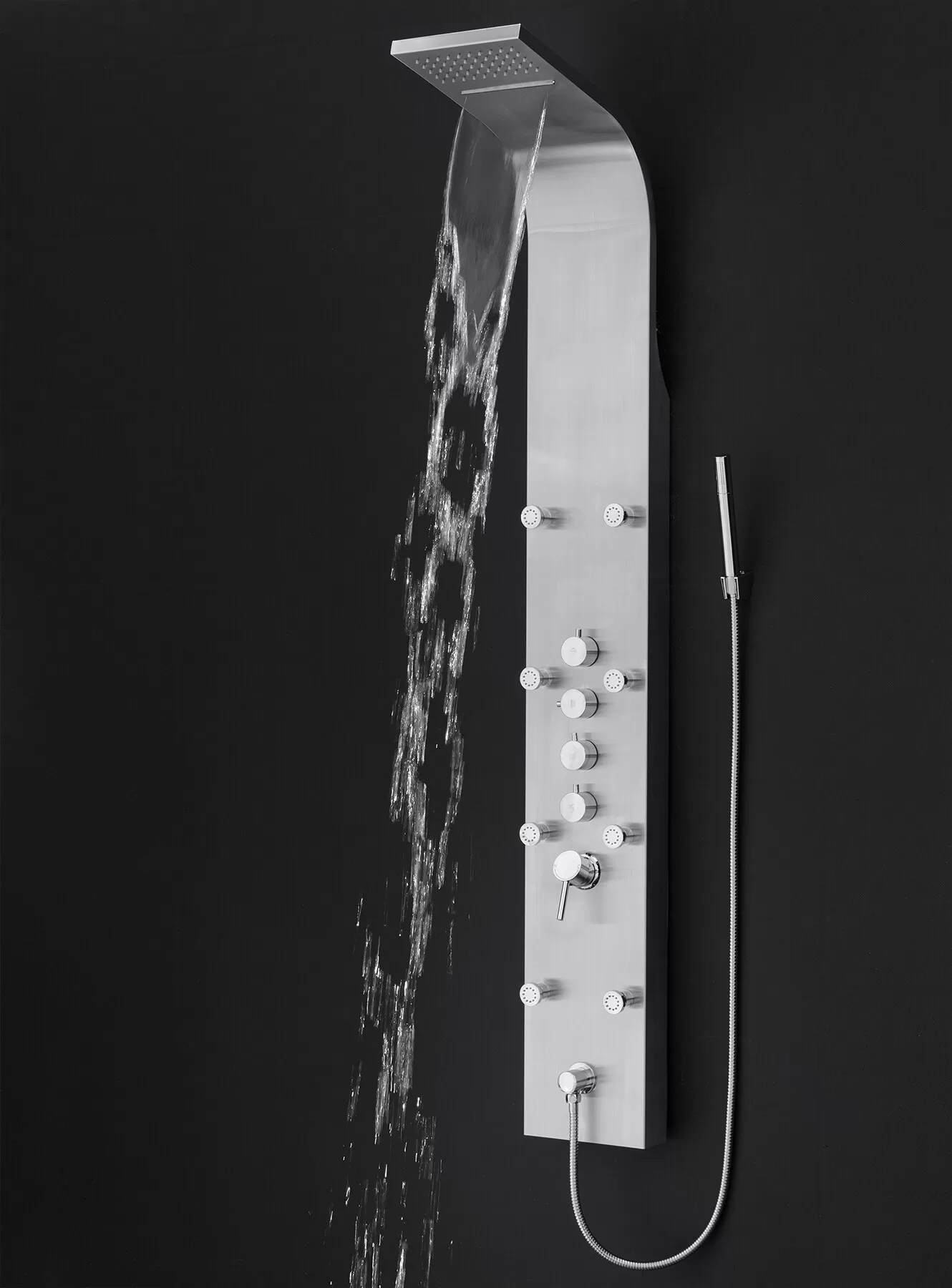 AKDY Stainless Steel Dual Head Waterfall Shower Panel System with 3-way Diverter Valve Included