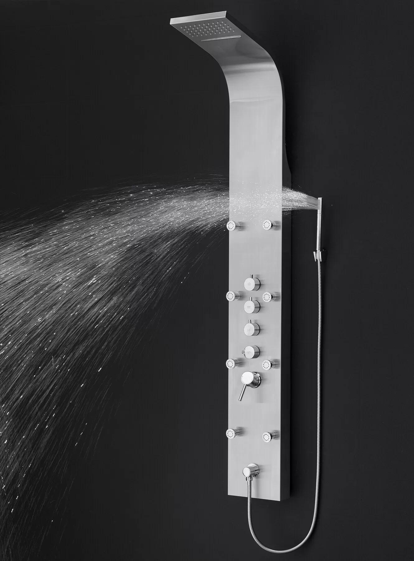 AKDY Stainless Steel Dual Head Waterfall Shower Panel System with 3-way Diverter Valve Included