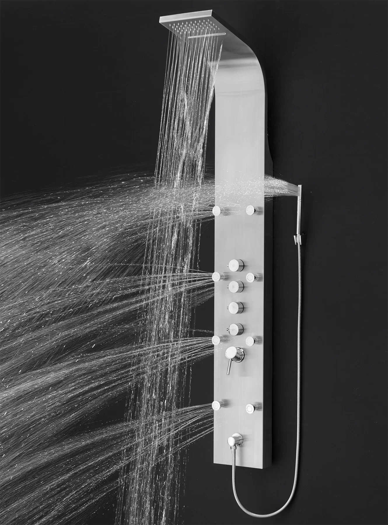 AKDY Stainless Steel Dual Head Waterfall Shower Panel System with 3-way Diverter Valve Included