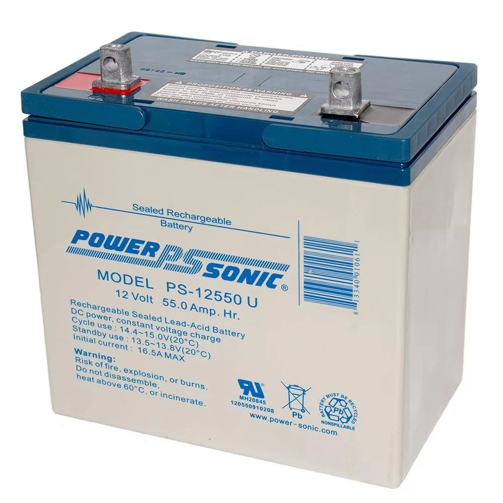Power-Sonic PS-12550 12-Volt 55 Ah Sealed Lead Acid (SLA) Rechargeable Battery