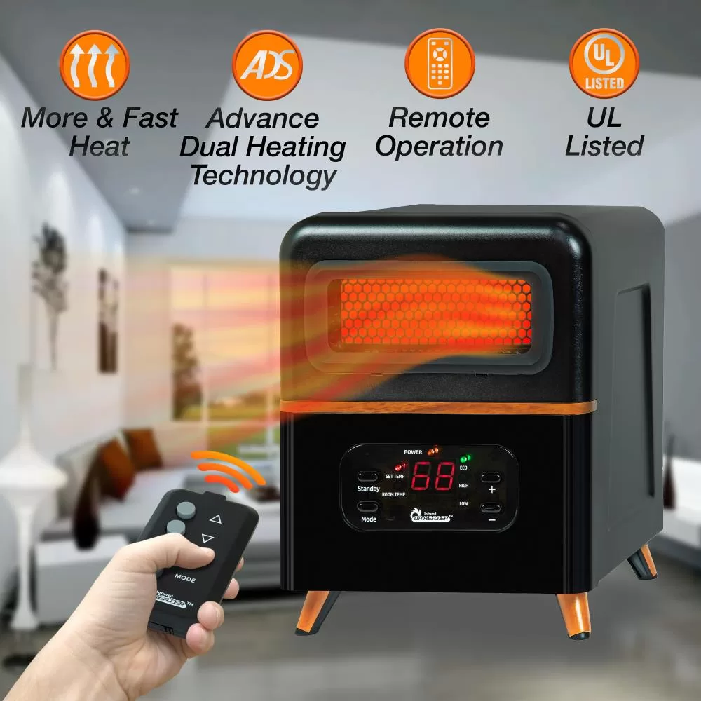 Dr. Infrared Heater Up to 1500-Watt Infrared Quartz Cabinet Indoor Electric Space Heater with Thermostat and Remote Included