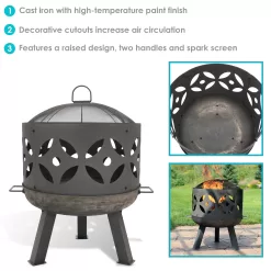 Sunnydaze Decor 26.5-in W Gray Cast Iron Wood-Burning Fire Pit