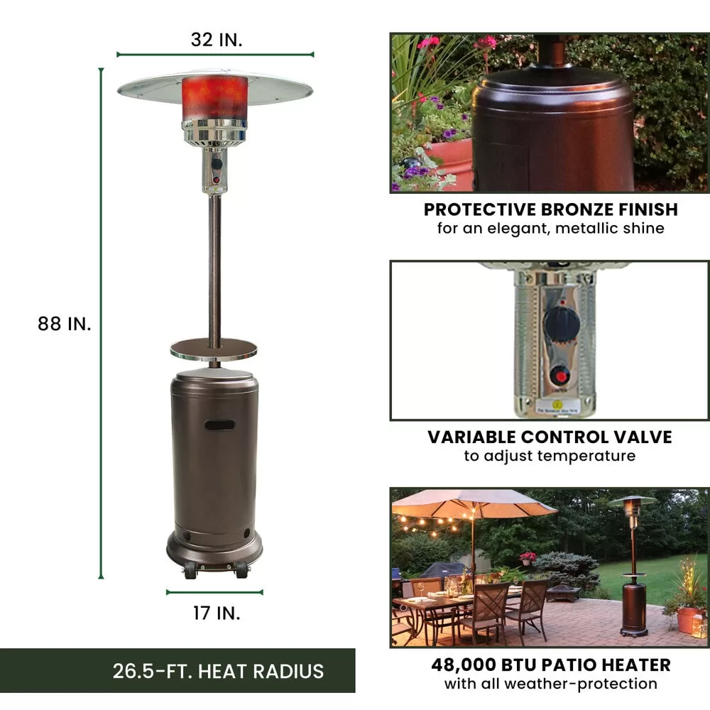Hanover 48000-BTU Hammered Bronze Steel Floorstanding Liquid Propane Patio Heater