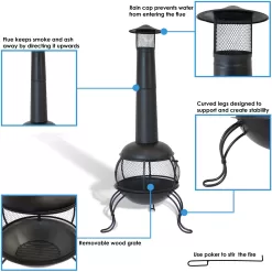 Sunnydaze Decor 66-in H x 28-in D x 31-in W Black Steel Chiminea