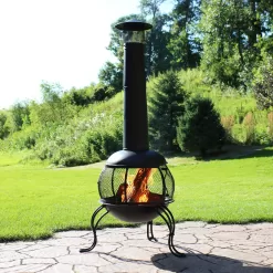 Sunnydaze Decor 66-in H x 28-in D x 31-in W Black Steel Chiminea