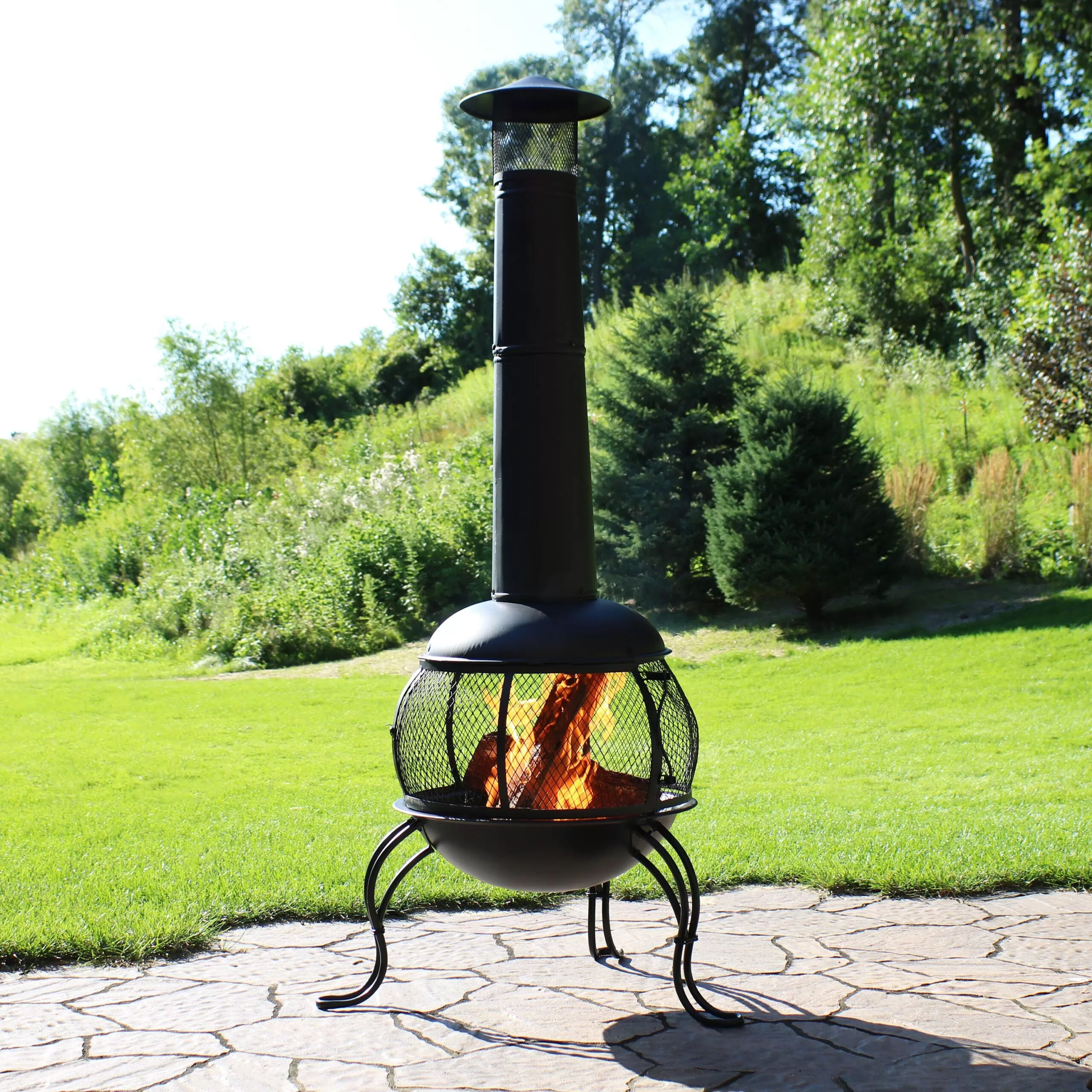 Sunnydaze Decor 66-in H x 28-in D x 31-in W Black Steel Chiminea