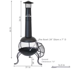 Sunnydaze Decor 66-in H x 28-in D x 31-in W Black Steel Chiminea