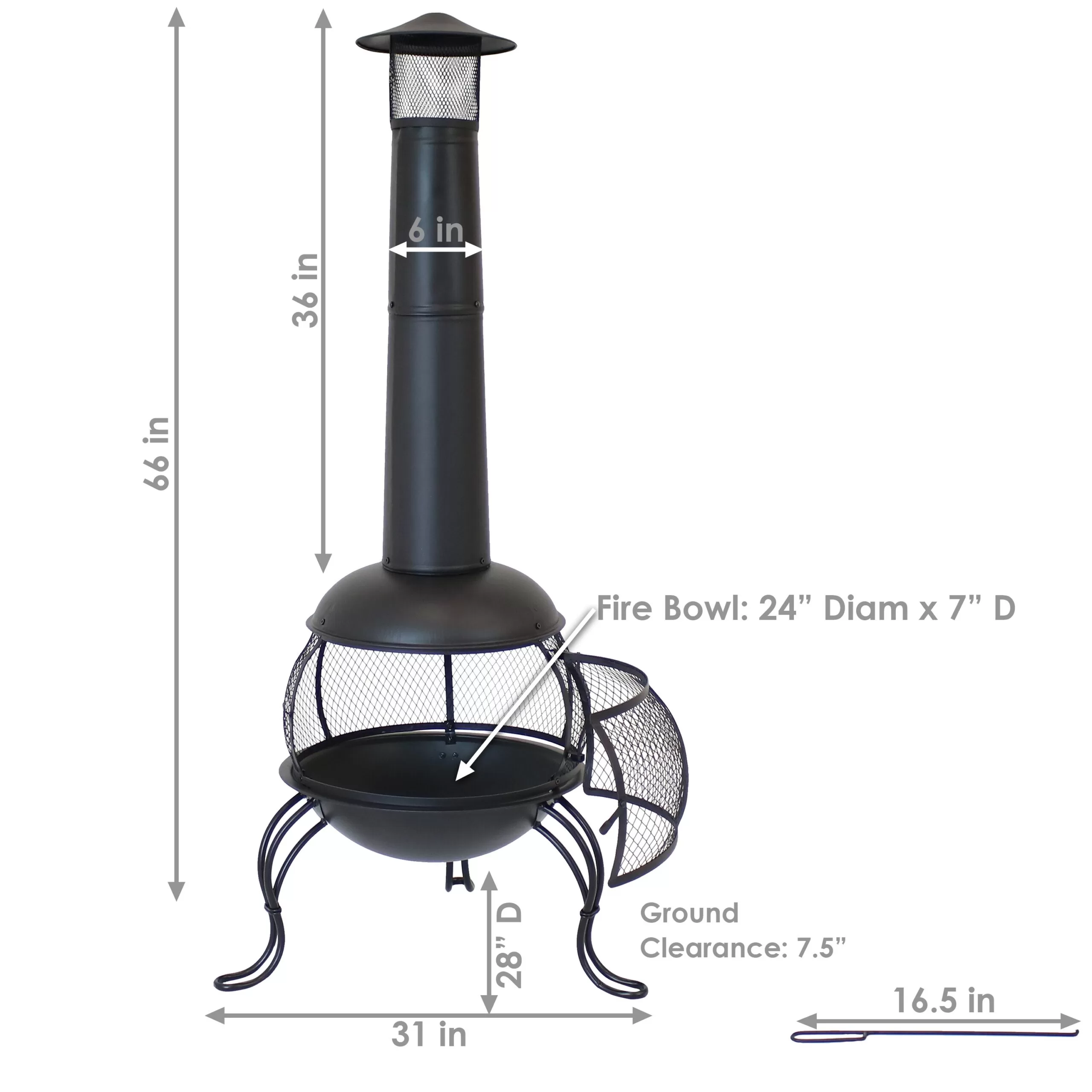Sunnydaze Decor 66-in H x 28-in D x 31-in W Black Steel Chiminea