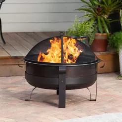 Fire Sense 35-in W Brushed Bronze Steel Wood-Burning Fire Pit