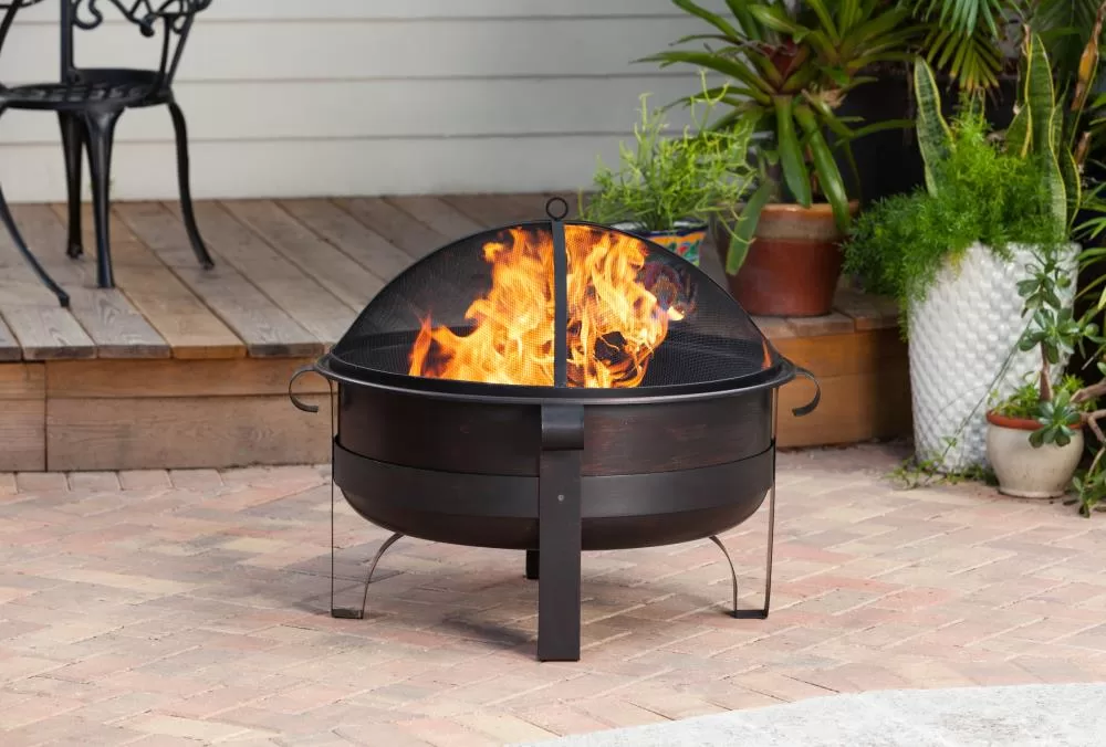 Fire Sense 35-in W Brushed Bronze Steel Wood-Burning Fire Pit