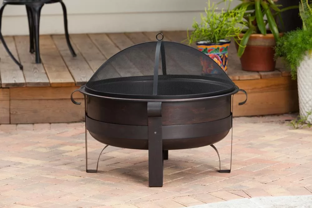Fire Sense 35-in W Brushed Bronze Steel Wood-Burning Fire Pit