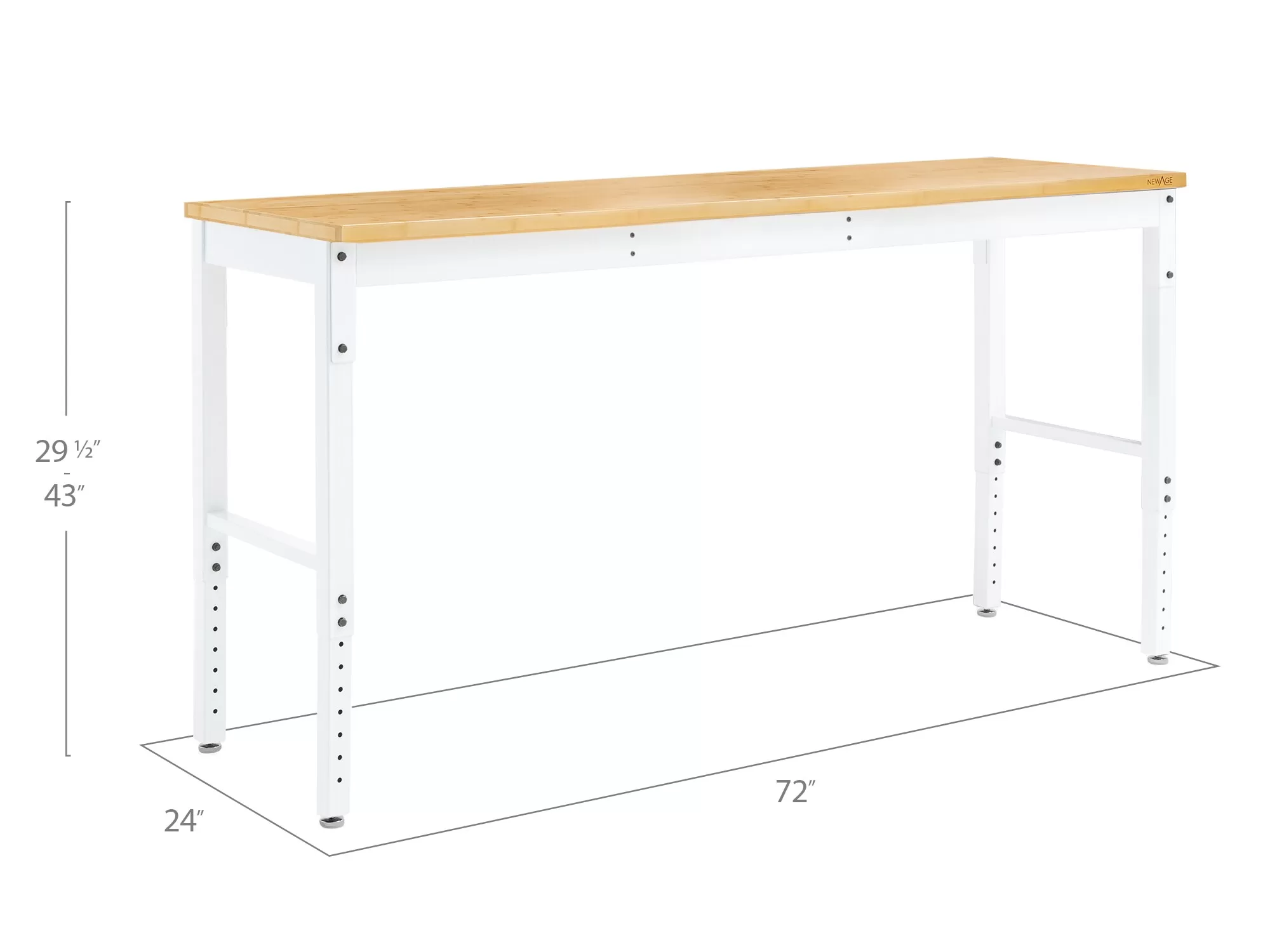 NewAge Products 72-in L x 43-in H White Bamboo Adjustable Height Portable Work Bench