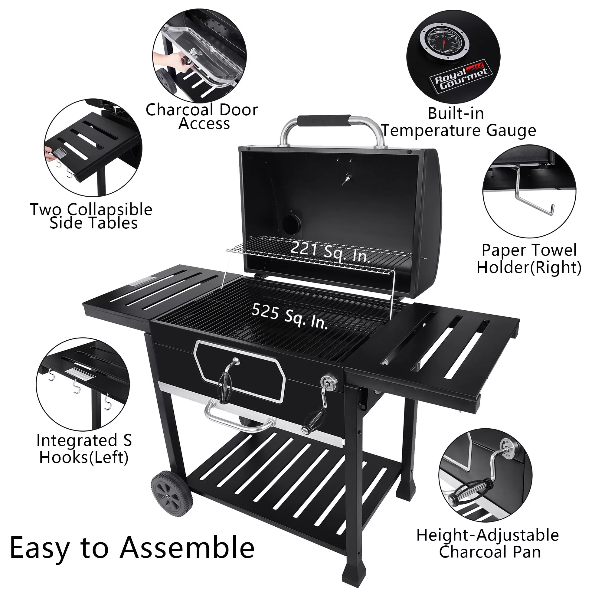 Royal Gourmet 30-in W Black Charcoal Grill