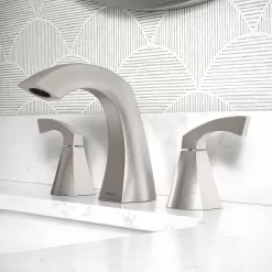 Moen Lindor Spot Resist Brushed Nickel Widespread 2-handle WaterSense Bathroom Sink Faucet with Drain