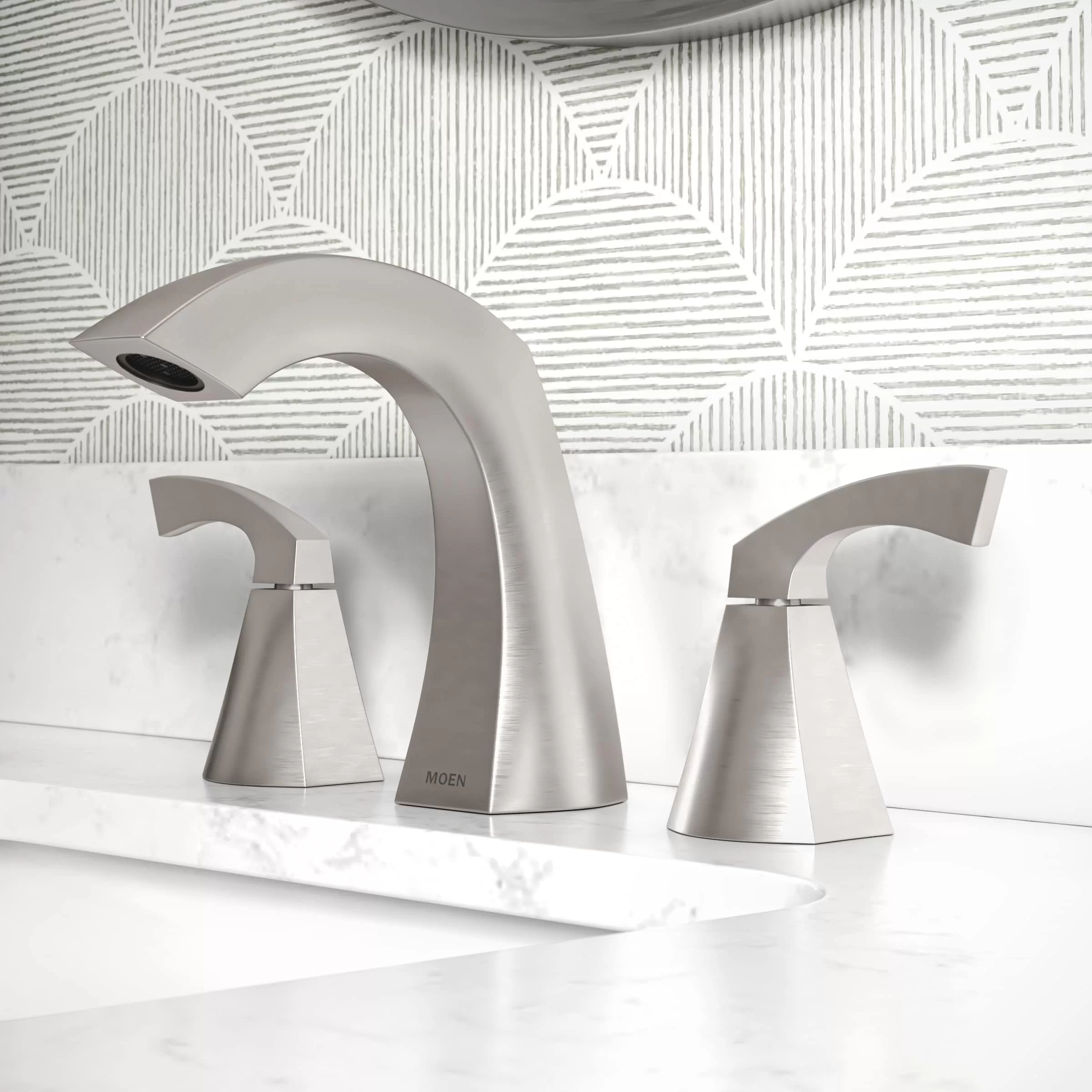 Moen Lindor Spot Resist Brushed Nickel Widespread 2-handle WaterSense Bathroom Sink Faucet with Drain