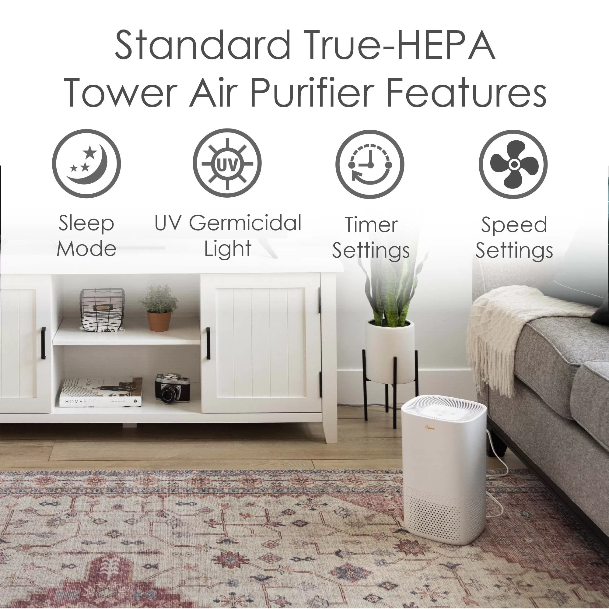 Crane 3-Speed White True HEPA and Uv Air Purifier (Covers: 250-sq ft)